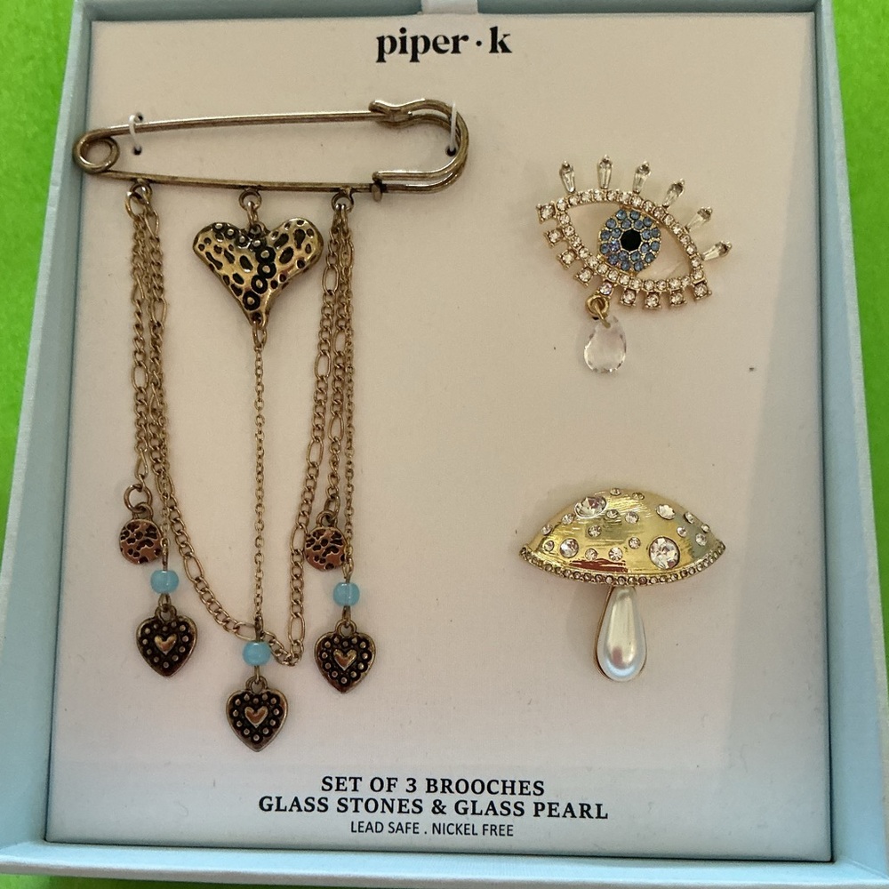 Piper K | Evil Eye 🪬 / Mushroom / Heart / Boat Bag Pins or Brooch Set